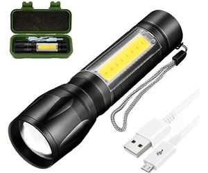 Lampe torche LED rechargeable, lampe de poche super lumineuse à mise au point ajustable, 3 modes d'éclairage, longue durée de vie de la batterie, lampe de poche étanche de taille de poche pour