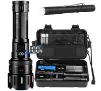 Lampe Torche LED Ultra Puissante, 1200000 Lumen Lampe de Poche Rechargeable avec Batterie 5000mAh,Lampe Torche Puissante de Zoomable 5 Modes, IP67 Étanche Torche Tactique pour Camping Randonnée Pêche