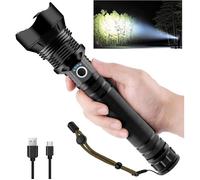 Lampe Torche LED Ultra Puissante,90000 Lumens Lampe de Poche Rechargeable USB Type-C, XHP70 Ajustable Zoomable Étanche Torche