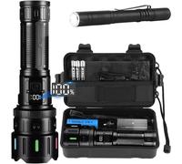 Lampe Torche Led Ultra Puissante, Lampe De Poche Rechargeable Avec Batterie 5000Mah,Lampe Torche Puissante De Zoomable 5 Modes, Ip67 Étanche Torche Tactique Pour Camping Randonnée Pêche