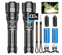 Lampe Torche LED Ultra Puissante Rechargeable, 150000 Lumens Lampe Torche Puissante, Lampe De Poche Led Super Lumineuse éTanche Avec 5 Modes, AdaptéE Aux Urgences, Au Camping (Avec batterie) (2)
