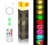 Lampe Torche Minecraft LED, 28cm Luminaire Murale Torche Veilleuse avec Télécommande, USB Rechargeable, 8 Couleurs, Imitation Son et Lumière de Flamme, Cadeau pour Gamers
