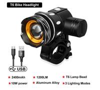 Lampe Torche T6 Rechargeable Usb Pour Vtt, Zoom Réglable, Accessoires De Bicyclette
