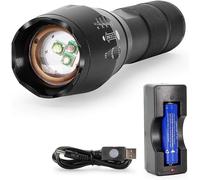 Lampe Torche Tactique Led 3 En 1 1000 Lumens Avec Zoom Et Vision Nocturne Rechargeable Pour Chasse, Pêche, Camping, Astronomie, Batterie 2200 Mah Et Chargeur Usb Inclus