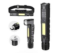 Lampe torche tactique portable 800 lumens rechargeable par USB, rotation à 90 degrés, queue magnétique, lampe torche LED étanche IPX4 5 modes, lampe de travail COB pour camping, extérieur, lecture