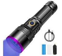 Lampe Torche UV 365nm LED Lampe Ultraviolet Puissante Rechargeable USB Lampe de Poche uv Lumière Noire Détecteur D'urine Lampe de Wood pour Resine, Pêche, Scorpion, Minéraux, Ambre avec Batterie
