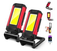 Lampe Travail Led Rechargeable, Baladeuse Led Mecanicien, Lampe Torche, Lampe Atelier Cob, Support Rotatif et Crochet Magnétique Pliable, Idéal pour Réparations,Ateliers, Camping Les Urgences, 2 Pièce