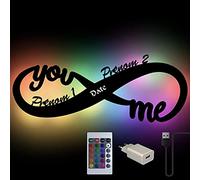 Lampe Usb Murale Avec Changement De Couleur - Veilleuse Signe D'Infini You & Me - 2 Prénoms Et Date Personnalisable - Idée De Cadeau Pour Mariage, Saint-Valentin, Fiançailles