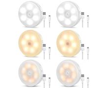 Lampe USB Rechargeable Détecteur de Mouvement, Veilleuse LED Sans Fil Automatique pour Placard, Cuisine, Couloir, Escalier, Chambre - Blanc Froid/Chaud/Neutre, 6 Pièces
