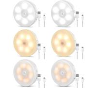 Lampe Usb Rechargeable Détecteur De Mouvement, Veilleuse Led Sans Fil Automatique Pour Placard, Cuisine, Couloir, Escalier, Chambre - Blanc Froid/Chaud/Neutre, 6 Pièces