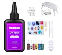 Lampe UV + 100g Cure rapide claire résine UV dure à faible odeur + pigment de couleur + moule + outil + gant pour la fabrication de bijoux, la coulée, le revêtement et l'artisanat bricolage