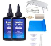 Lampe UV + 200g formule améliorée résine UV rigide à faible viscosité + tapis + outils, kit de démarrage en résine UV pour la fabrication de bijoux, la fonderie, le revêtement et le bricolage