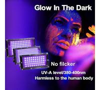 Lampe UV noire pour soirée fluo, projecteur extérieur ultra-fin étanche IP66 avec prise USB et interrupteur, lampe fluorescente ultraviolette à LED pour soirée fluo, éclairage de scène, Halloween, Noë