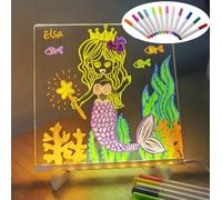 Lampe Veilleuse Tableau Lumineux LED, Kit de Dessin avec 12 Marqueurs Colorés, Support Réglable, Effaçable à Sec, Lampe Veilleuse Tableau Lumineux LED pour Enfants (15x15 cm)