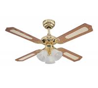78199 Ventilateur de plafond d’intérieur en laiton poli de 105 cm Princess Trio, kit d’éclairage avec verre dépoli