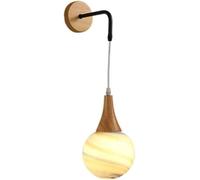Lampe Verre Bois Massif Japonais en Forme Circulaire Appliques murales Trois Couleurs lumière Murale dimmable pour la Chambre à Coucher Salle de Bain phares