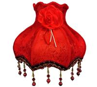 Lampenschirm aus Spitze und Stoff, rot bestickt, europäisches Vintage-Muster mit Rose, eleganter Schirm für Tisch- oder Stehlampe, klassisch für Wohnzimmer, Schlafzimmer und edle Deko