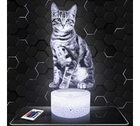 Lampephoto.fr - Lampe 3D Chat Décoration Animal Chaton Félin, Idée Cadeau Homme Femme Objet Chat Veilleuse Adulte Déco Chambre, Idee Cadeau Noel Homme Femme Original, Effet Hologramme, TOP
