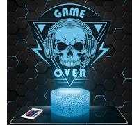 Lampephoto.fr - Lampe 3D Game Over Gamer Crâne Gaming Gamer Jeux Video deco Chambre Garçon Lampe 3D Gamer Crâne Idée Cadeau Décoration, Veilleuse Deco Bureau, Idée Cadeau Adolescent Original, TOP