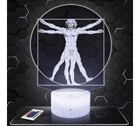 Lampephoto.fr - Lampe 3D Homme de Vitruve Leonard de Vinci, Idée Cadeau Déco Renaissance, Veilleuse Tactile Led Illusion, Effet Hologramme 3D, Idée Cadeau Noël Anniversaire Garçon et Fille