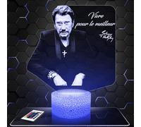 Lampephoto.fr - Lampe 3D Johnny Hallyday, Idée Cadeau Fan Chanson Française, Fan de Johnny Hallyday, Veilleuse Tactile Led Illusion, Effet Hologramme 3D, Idée Cadeau Noël Anniversaire Garçon TOP
