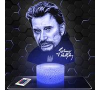 Lampephoto.fr - Lampe 3D Johnny Idée Cadeau Fan Chanson Française, Fan de Johnny, Veilleuse Tactile Led Illusion, Effet Hologramme 3D, Idée Cadeau Noël Anniversaire Garçon et Fille TOP