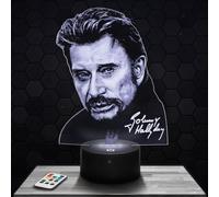 Lampephoto.fr - Lampe 3D Johnny Idée Cadeau Fan Chanson Française, Fan de Johnny, Veilleuse Tactile Led Illusion, Effet Hologramme 3D, Idée Cadeau Noël Anniversaire Garçon et Fille TOP