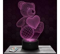 Lampephoto.fr - Lampe 3D Ours Cœur Animal, Veilleuse Tactile Led Illusion, Effet Hologramme 3D, Idée Cadeau Noël Anniversaire Garçon et Fille, Chambre d'Enfant ou Adulte