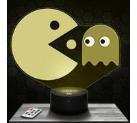 Lampephoto.fr - Lampe 3D Pac M Décoration Chambre Garçon Fille, Gaming Gamer Jeux Vidéo Idée Cadeau Pac M Veilleuse LED Déco Bureau Adolescent Original, Geek, Jeux Mobiles, Effet Hologramme