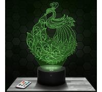 Lampephoto.fr - Lampe 3D Paon Mandala Décoration Animal Oiseau, Idée Cadeau Homme Femme, Objet Paon Mandala Veilleuse Adulte Déco Chambre, Idee Cadeau Noel Homme Femme Original, Effet Hologramme