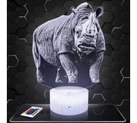 Lampephoto.fr - Lampe 3D Rhinocéros Décoration Animal Sauvage Afrique, Idée Cadeau Homme Femme Objet Rhinocéros Veilleuse Adulte Déco Chambre, Idee Cadeau Noel Homme Femme Original, Effet Hologramme