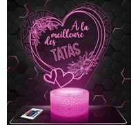 Lampephoto.fr - Lampe 3D, Veilleuse Tactile, Cadeau Coeur À La Meilleure des Tatas, La Meilleure Tante, Super Tata, Cadeaux Femme, Idée Cadeau Noël, Cadeaux Anniversaire, Présent Tante