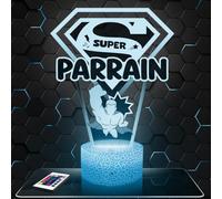 Lampephoto.fr - Lampe 3D, Veilleuse Tactile, Cadeau Super Parrain, Présent Homme, Idée Cadeau Noël, Trophée Super Parrain, Cadeaux Baptême, Cadeaux Annonce Grossesse