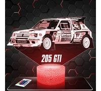 Lampephoto.fr - Lampe 3D Voiture 205 GTI Rallye, Idée Cadeau Fan Automobile, Veilleuse Tactile Led, Effet Hologramme 3D, Idée Cadeau Noël Anniversaire Garçon et Fille, Déco Chambre TOP