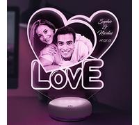 Lampephoto.fr, Lampe de chevet tactile Personnalisée par gravure laser avec télécommande, veilleuse adulte Photo et Texte Personnalisable, Lampe de chevet LED chambre Cadeau de Noël (coeur love 2)