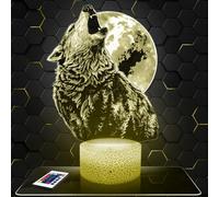 Lampephoto.fr - Lampe Loup Lune Veilleuse 3D Animal Sauvage