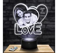 Lampephoto.fr Lampe photo Coeur Love 2 Personnalisée par gravure laser, idée Cadeau saint valentin, Noël, cadeau Photo et Texte Personnalisable, Lampe Personnalisée, cadeau couple, cadeau femme, amour