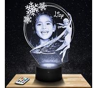 Lampephoto.fr Veilleuse Photo 3D Personnalisée par gravure laser, idéal Cadeau Naissance, Baptême, Anniversaire, Texte Personnalisable, Lampe enfant Personnalisée sur plexiglass … (Reine des neiges)