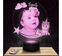 Lampephoto.fr Veilleuse Photo 3D Personnalisée par gravure laser, idéal Cadeau Naissance, Baptême, Anniversaire, Texte Personnalisable, Lampe enfant Personnalisée sur plexiglass … (Licorne étoile)