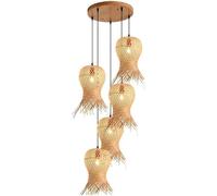 Lampes de Bureaunsion Bohème En Osier Tressé - Rusten Bambou Tressé -Pendu En Rotin À 3 Lumières Pour Salle À Manger - Au-Desde La Table - Pour Entrée, Cuisine Ou Salle À Manger de Style Campagnard/E