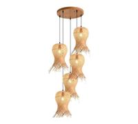 Lampes de Bureaunsion Bohème En Osier Tressé - Rusten Bambou Tressé -Pendu En Rotin À 3 Lumières Pour Salle À Manger - Au-Desde La Table - Pour Entrée, Cuisine Ou Salle À Manger de Style Campagnard/E