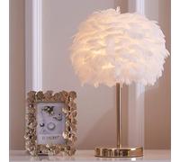 Lampes de Bureaus de Chevet Modernes, Éclairage Led 3 Couleurs À Intensité Variables À Plumes Pour Chambres/Salons,De Nuit Romantet Chaleureuse Pour Chambre de Mariée de Princesse, Blanc/ (Blanc + Écl