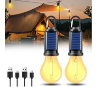 Lampes de camping LED rechargeables - MHY® - Lot de 2 - 3 modes de luminosité - Recharge solaire et USB - Étanche