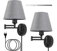 Lampes De Chevet Ensemble De 2 Appliques Murales Intérieures avec Interrupteur Applique Murale Dimmable avec Prise pour Chambre à Coucher Long Swing Arm Applique Murale avec Abat-Jour en Ti