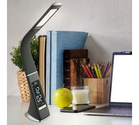 Lampe de table LED avec horloge, lampe de bureau, lampe de chevet, lampe de lecture flexible, lampe de table, dimmable, calendrier réveil thermomètre, 6,5W 260lm blanc chaud/blanc froid, LxH 25 x 50 c