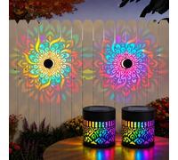 Lampes De Clôture Solaires En Métal Alimentées Par Mandala, Projecteur Mural, 7 Couleurs Changeantes, Étanche, Lumière Extérieure Décorative, Marche/Arrêt Automatique Pour Cour, Allée(2pcs)