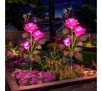 Lampes de jardin à énergie solaire, décoration extérieure de cour, étanche, 1/2 pack, roses de cimetière roses à énergie solaire, convient pour le cimetière, la cour, la décoration de parterre de fleu