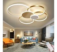 Lampes De Plafond Dimmable LED Salon Plafonnier Avec Télécommande Plafonnier Anneau Rond Créatif Design Plafonniers En Métal Pour Chambre Cuisine Salle À Manger Bureau Lamp Suspensions (Gold-100CM)