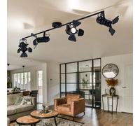 Lampes de plafond Plafonnier Salle à manger Spot avec spots de film réglables, métal noir, 4x GU10 douille, LxH 125x26,5 cm