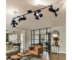 Lampes de plafond Plafonnier Salle à manger Spot avec spots de film réglables, métal noir, 4x GU10 douille, LxH 125x26,5 cm
